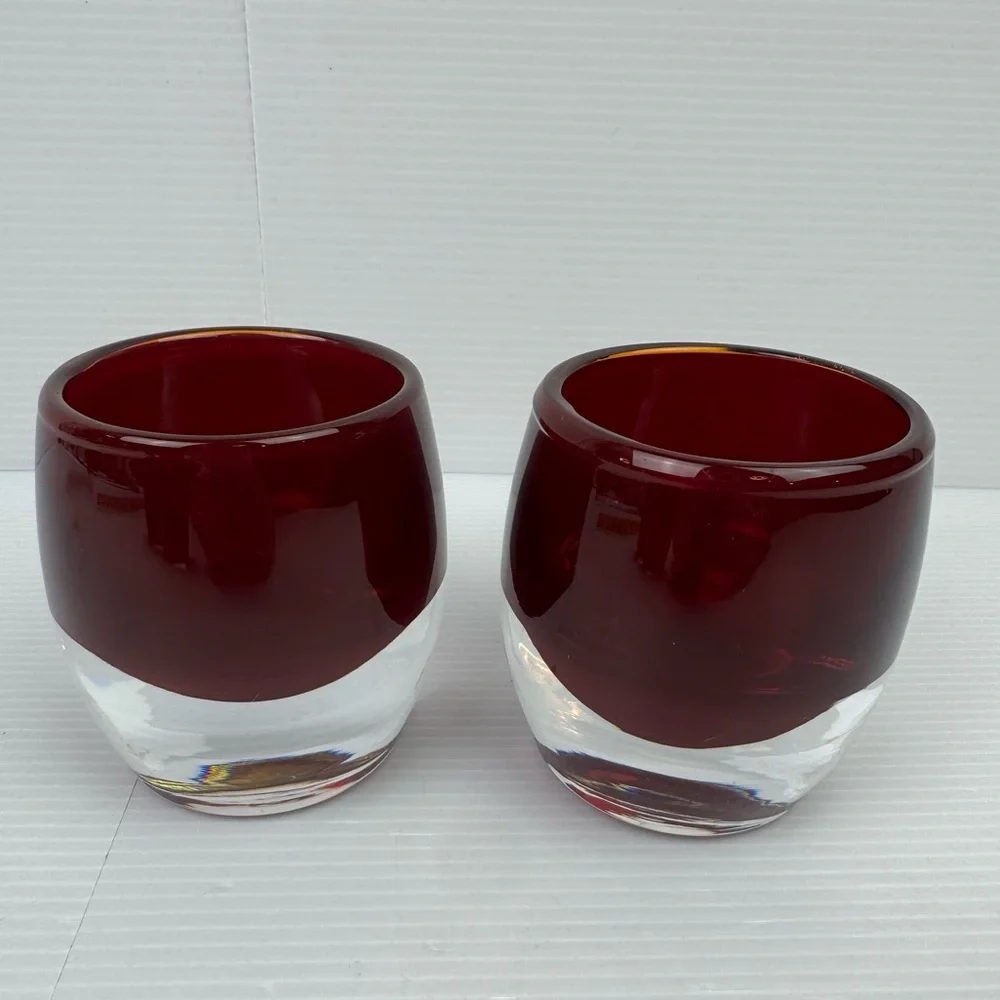 Lot Of 4 Crate & Barrel Diva Hand Blown Glass Votive Candle Holders Heavy Poland
